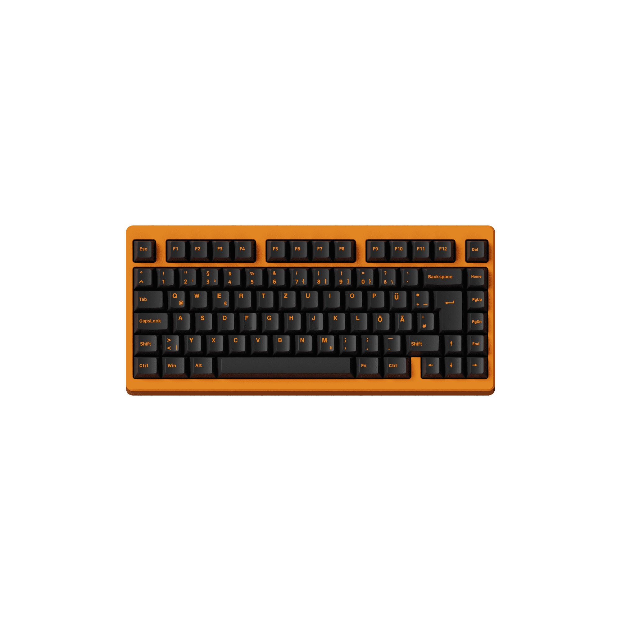 Akko Orange on Black ISO-DE/UK/Nordic Keycap Set (210-key) on 75% Keyboard