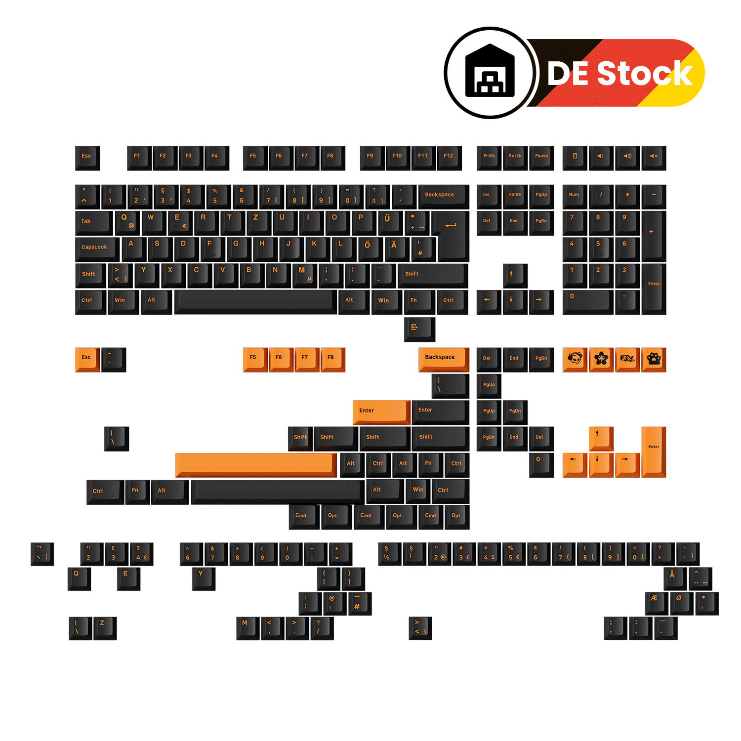 Orange on Black ISO-DE/UK/Nordic Keycap Set (210-key)