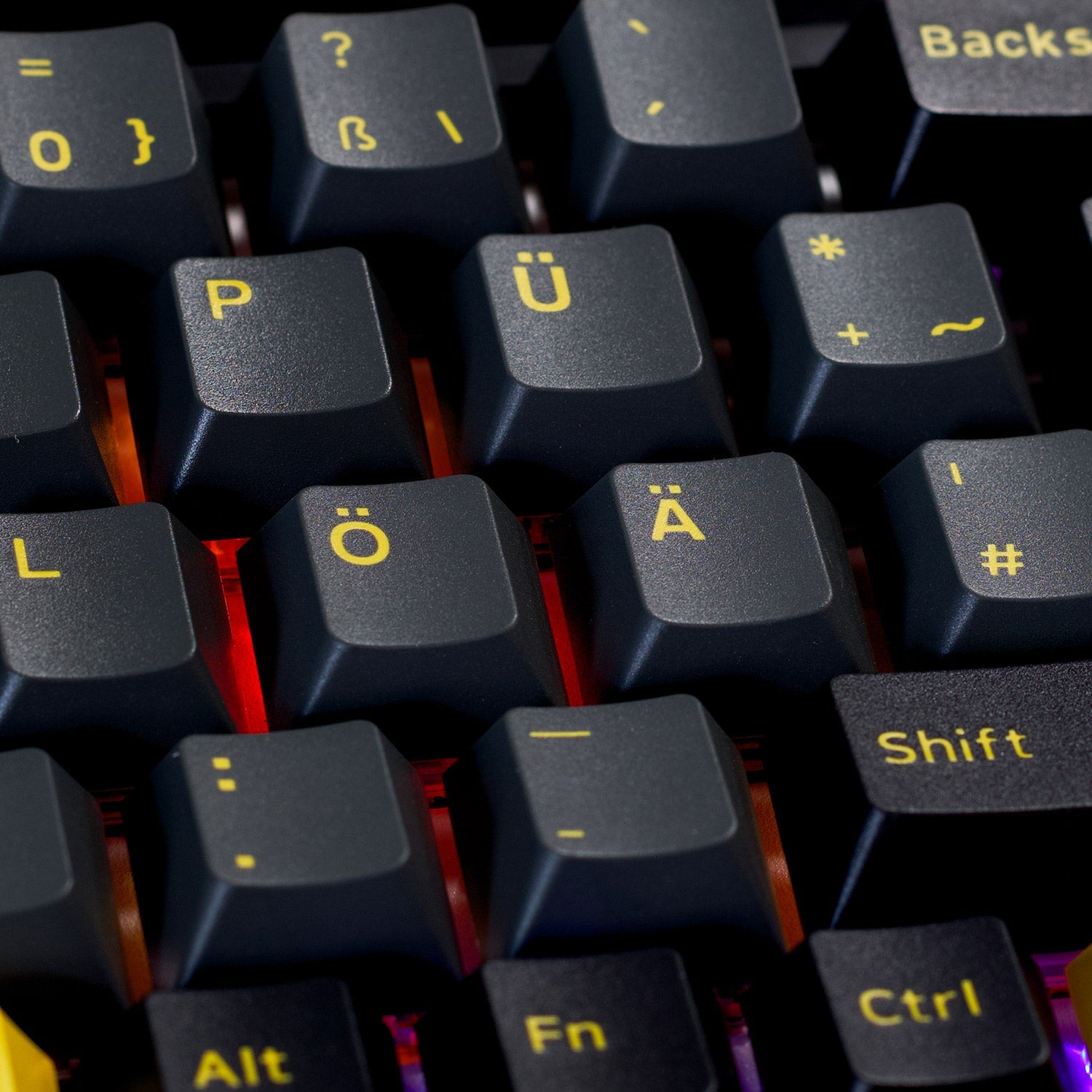 Black & Gold ISO DE Keycap Set (69-key) Install on the Keyboard Cherry Profile Keycap Details