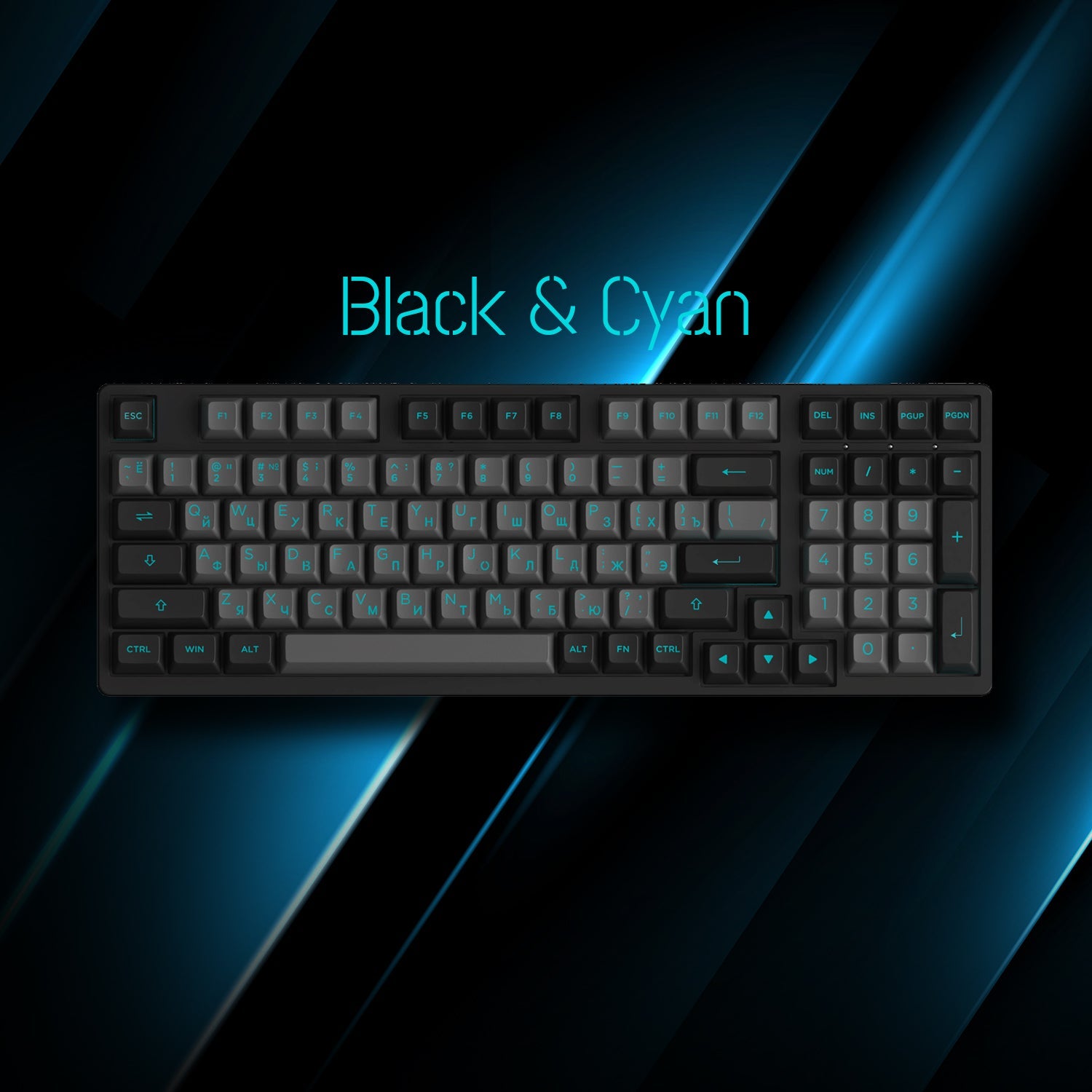 Akko Black Cyan Cyrillic Keycap Set (98-key)