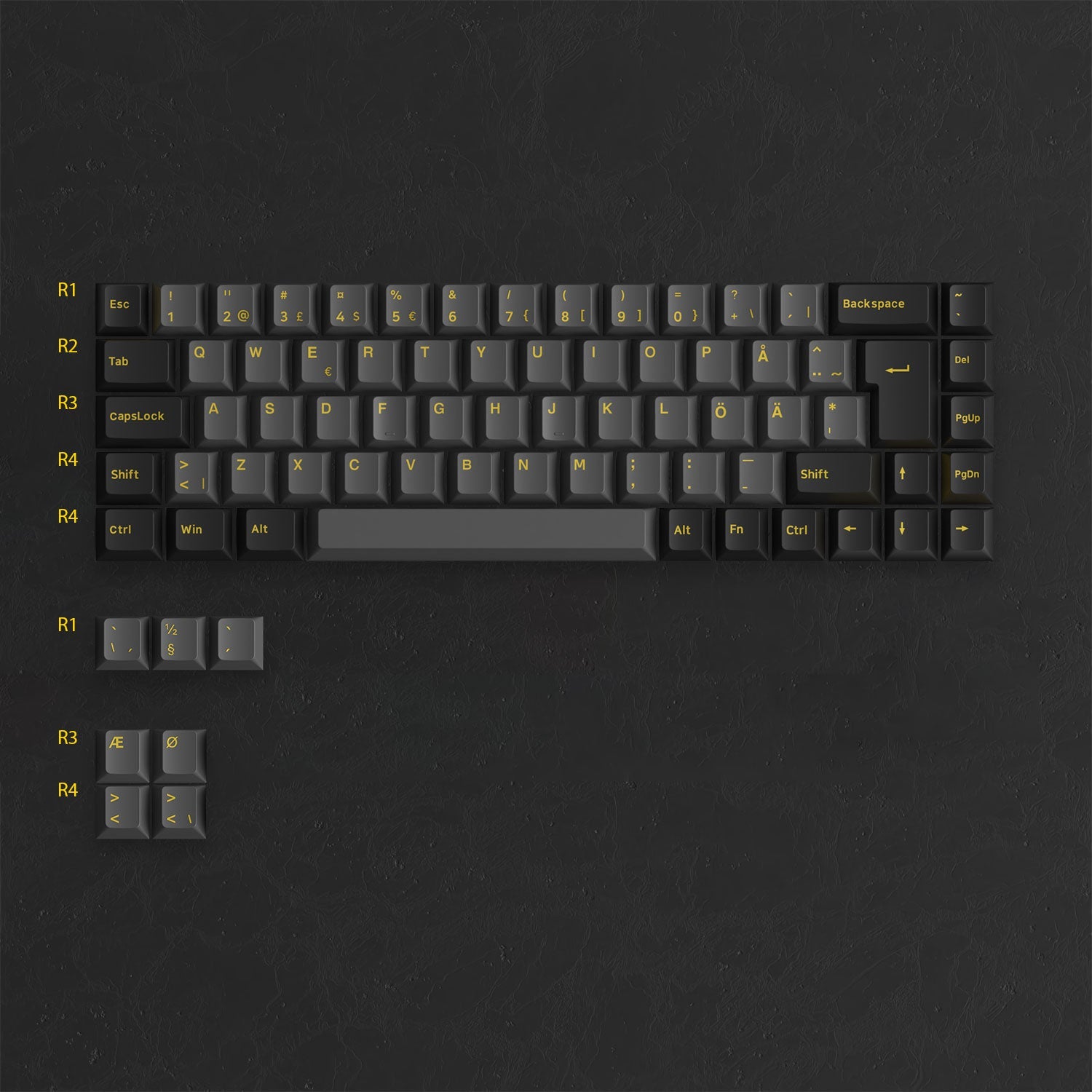 Black & Gold ISO Nordic Keycap Set (76-key) install on the Keyboard Row Height