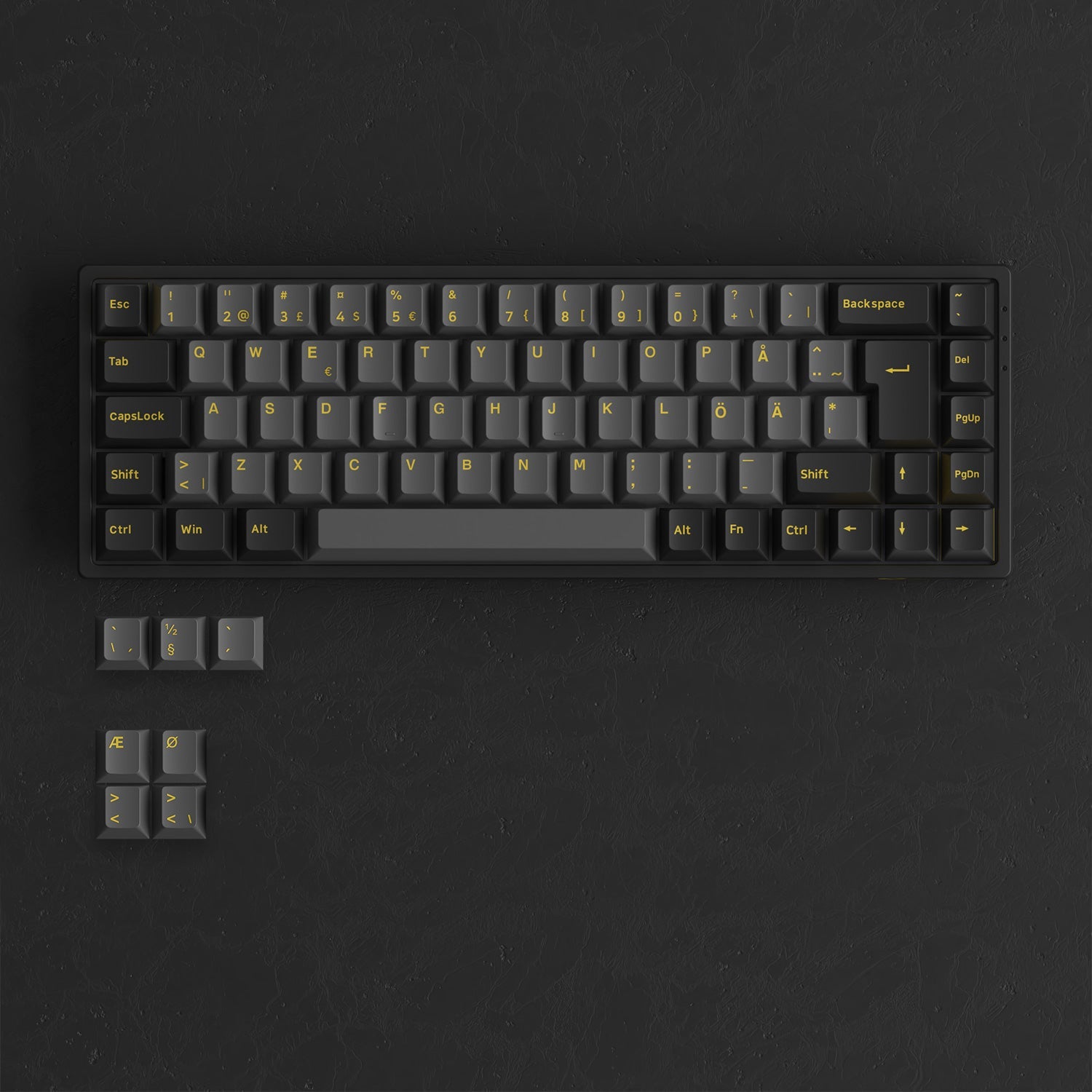 Black & Gold ISO Nordic Keycap Set (76-key) Installed on the Keyboard