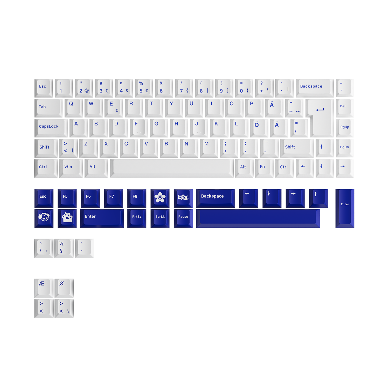Blue on White ISO Nordic Keycap Set (76-key)