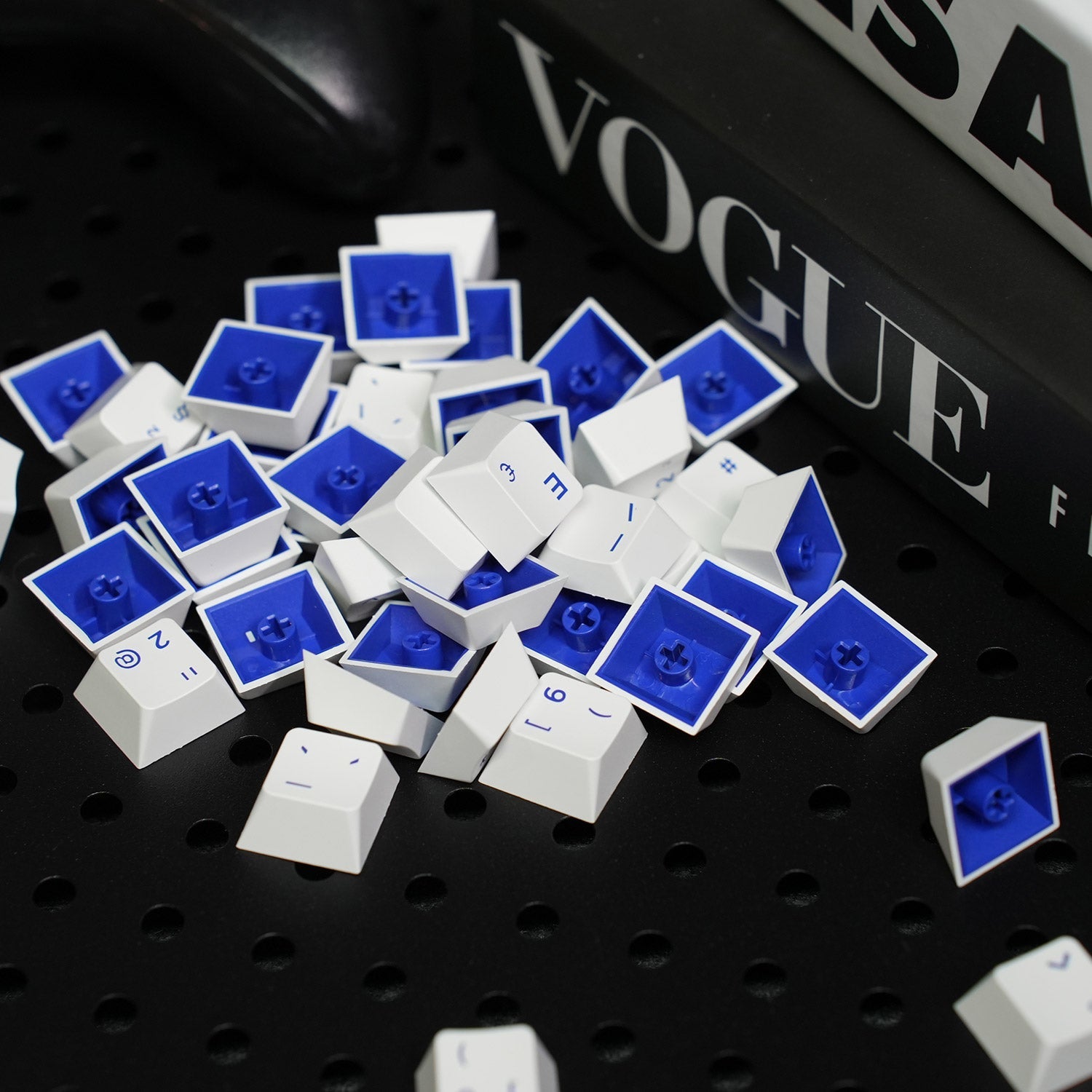 Blue on White ISO Nordic Keycap Set on the Desk Details