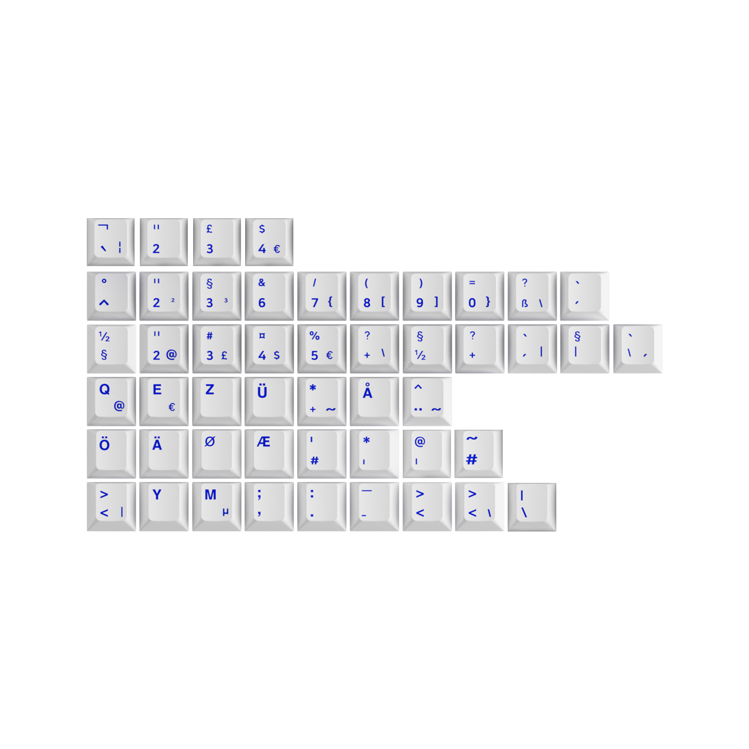 Blue on White ISO Nordic Keycap Set (49-key)