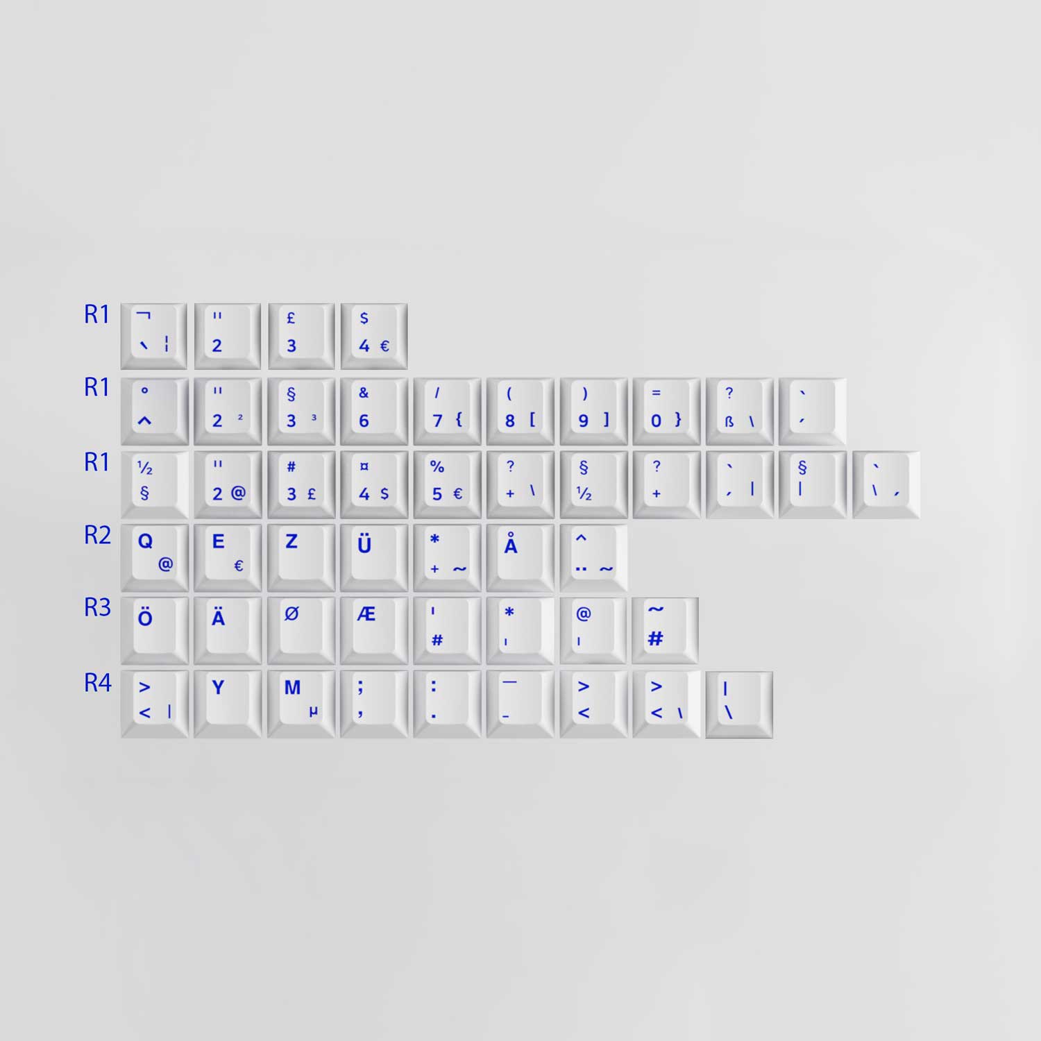 Blue on White ISO Nordic Keycap Set Row Height