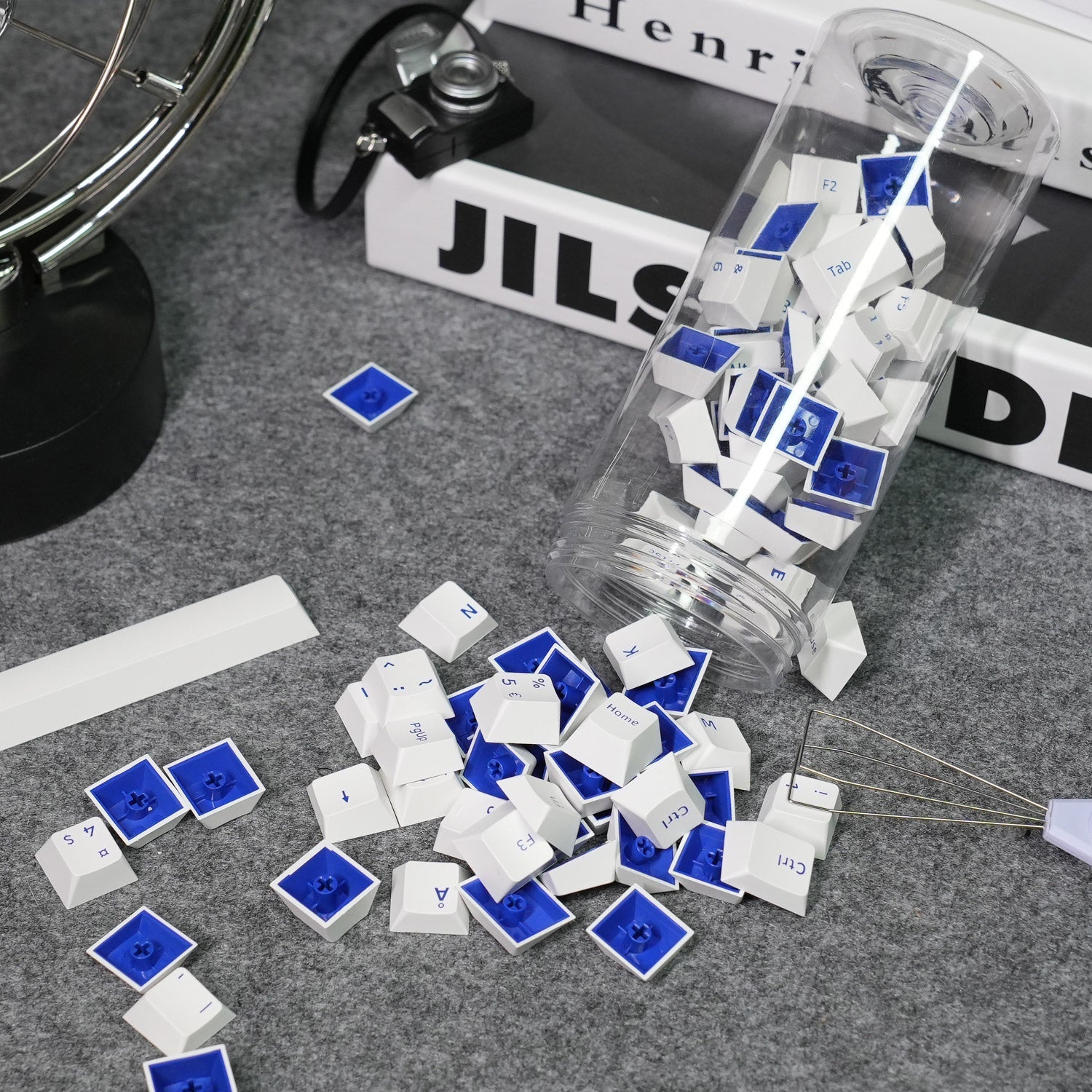 Blue on White ISO Nordic Keycap Set (92-key) on the Desk