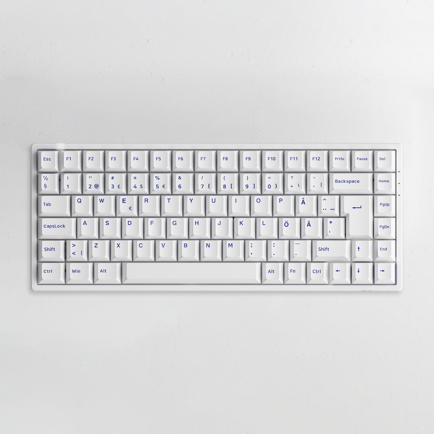Blue on White ISO Nordic Keycap Set Installed on the Keyboard