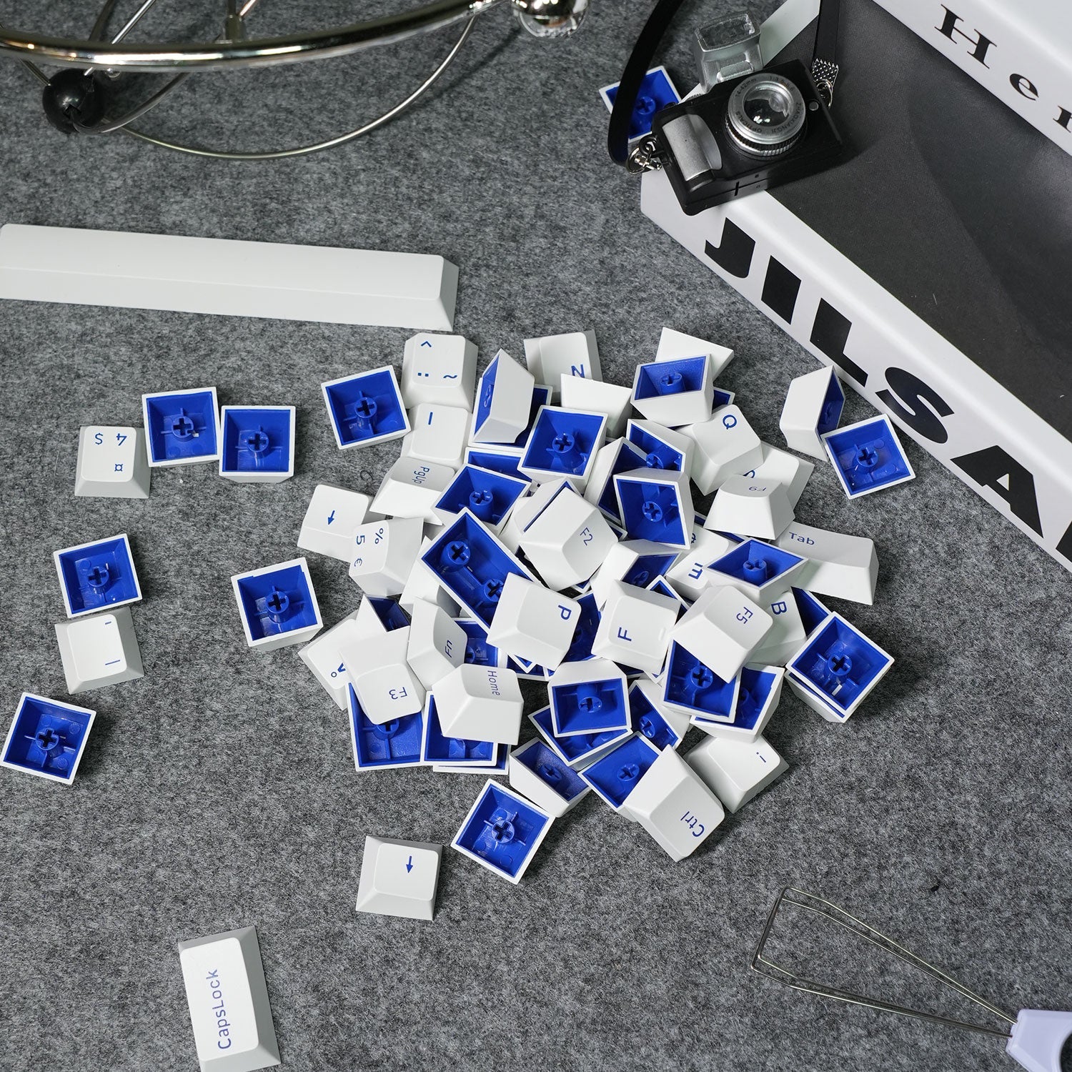 Blue on White ISO Nordic Keycap Set (92-key) on the Desk Details
