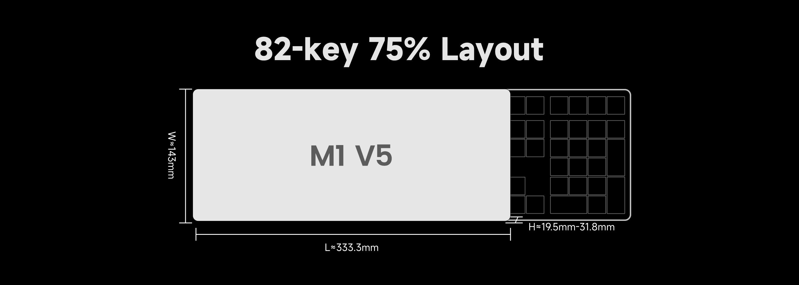 Black MonsGeek M1 V5 SP Mechanical Keyboard Size