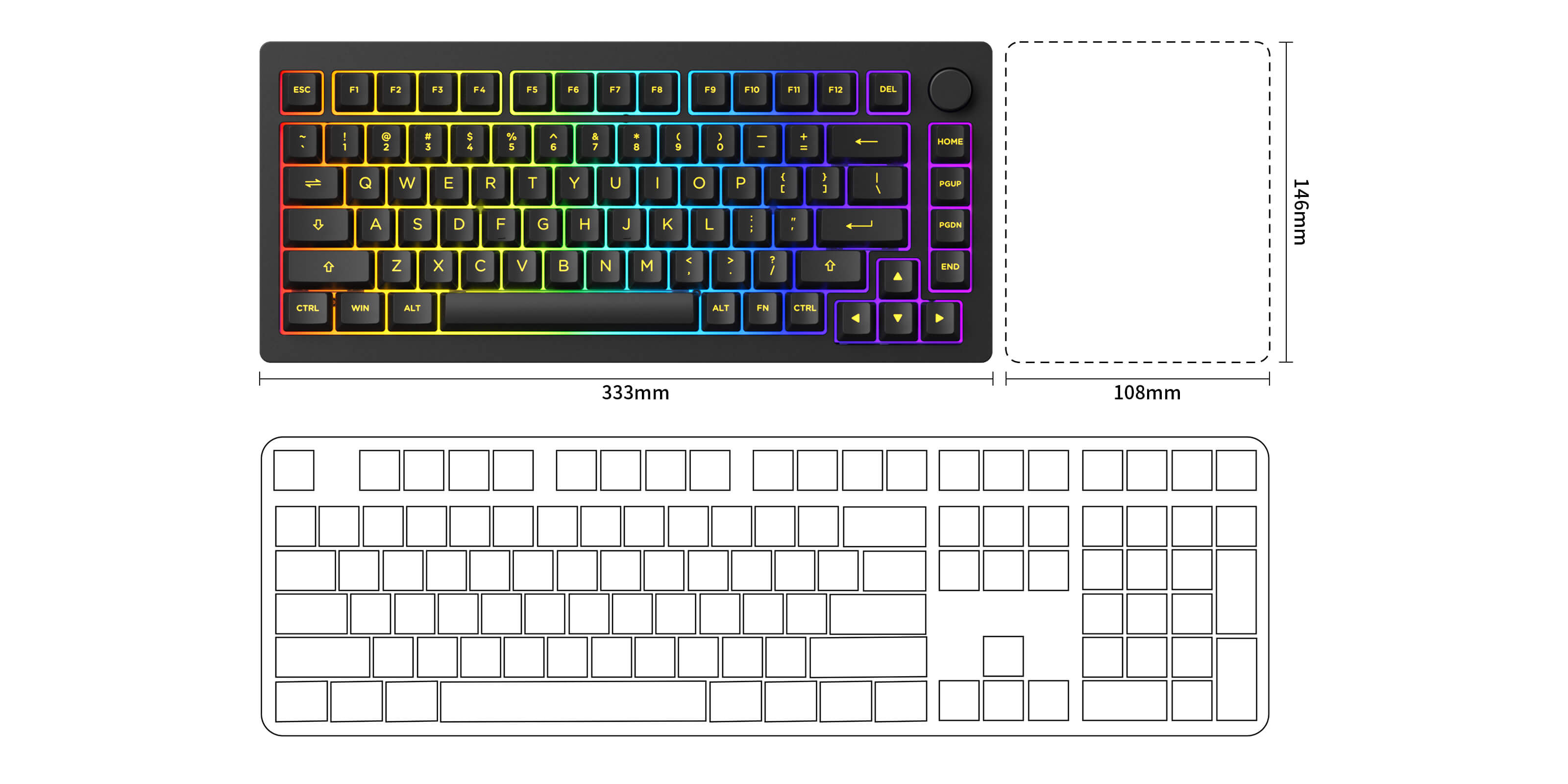 black monsgeek m1w aluminum mechanical keyboards size