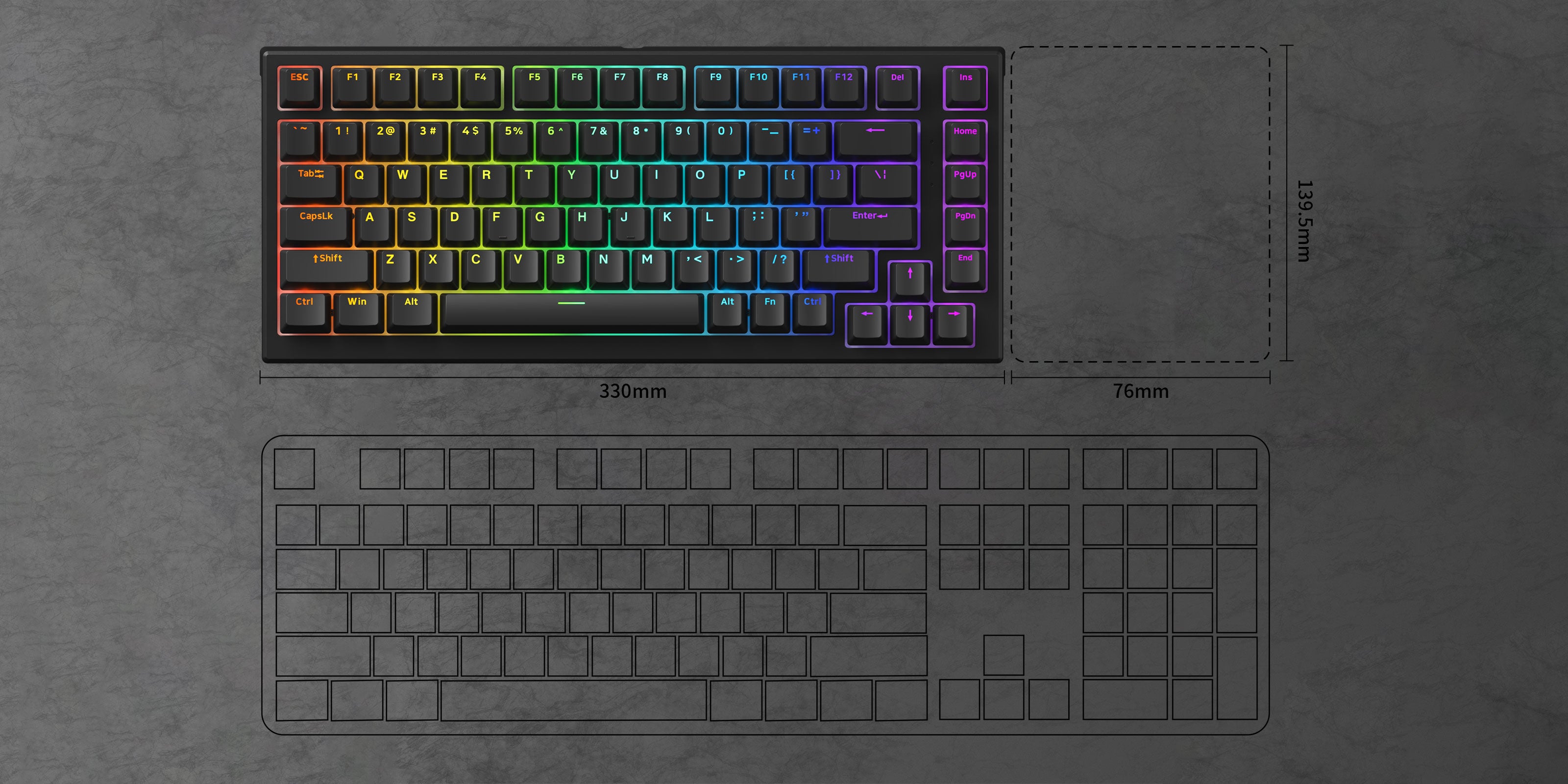 size of monsgeek MG75S HE magnetic switch keyboard