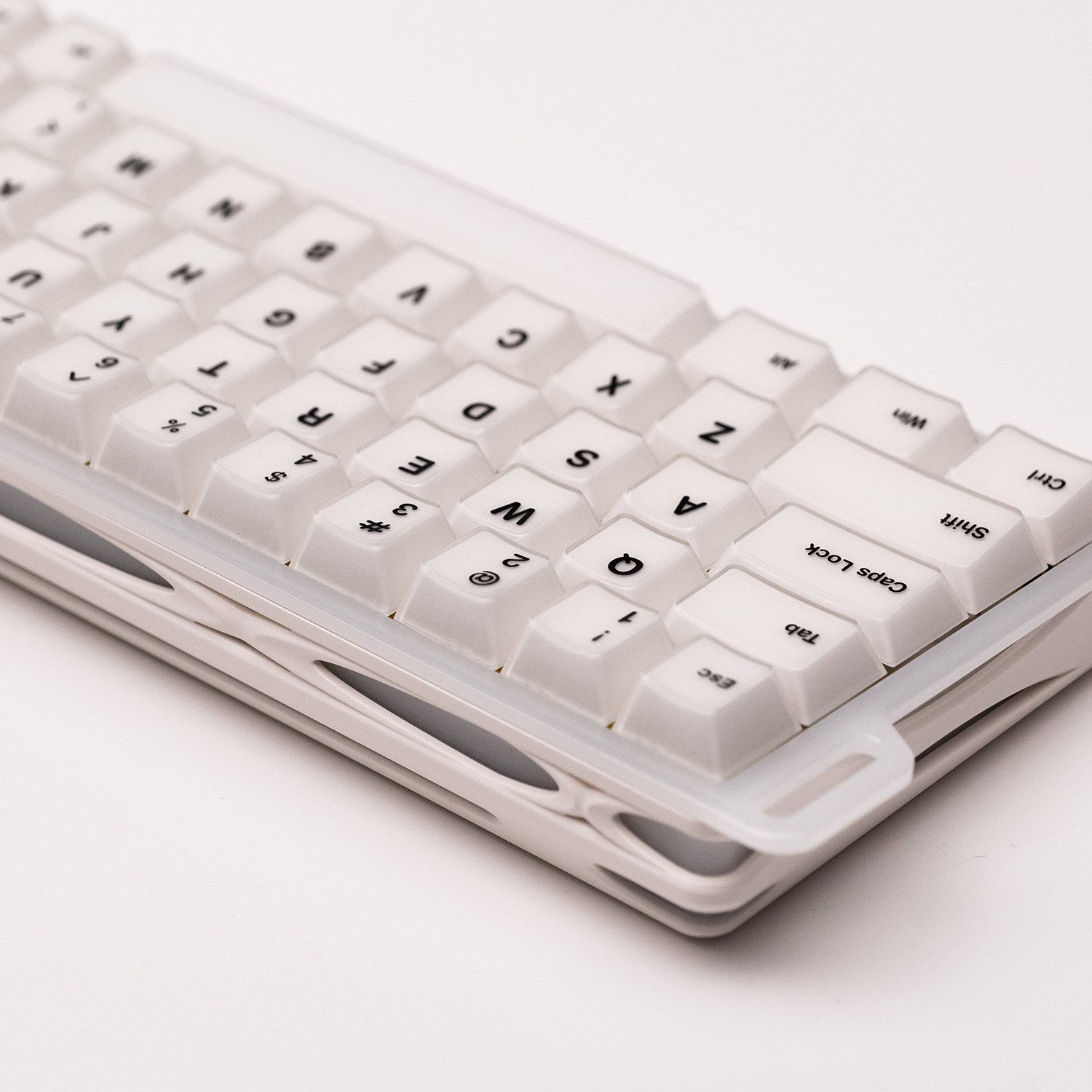 Close-up of a Verve68 HE keyboard on a light background