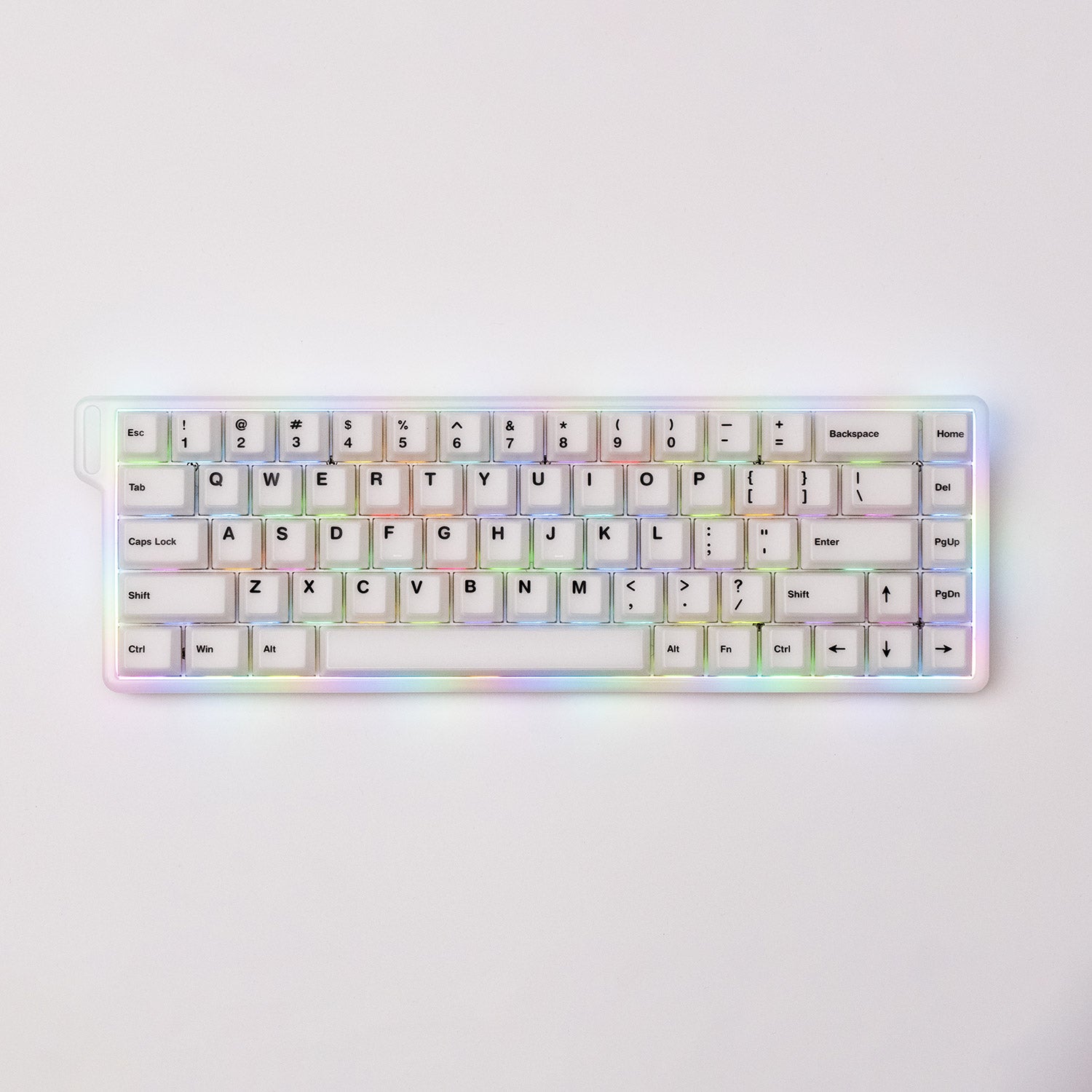 Verve68 HE Keyboard with rainbow backlight on a white background