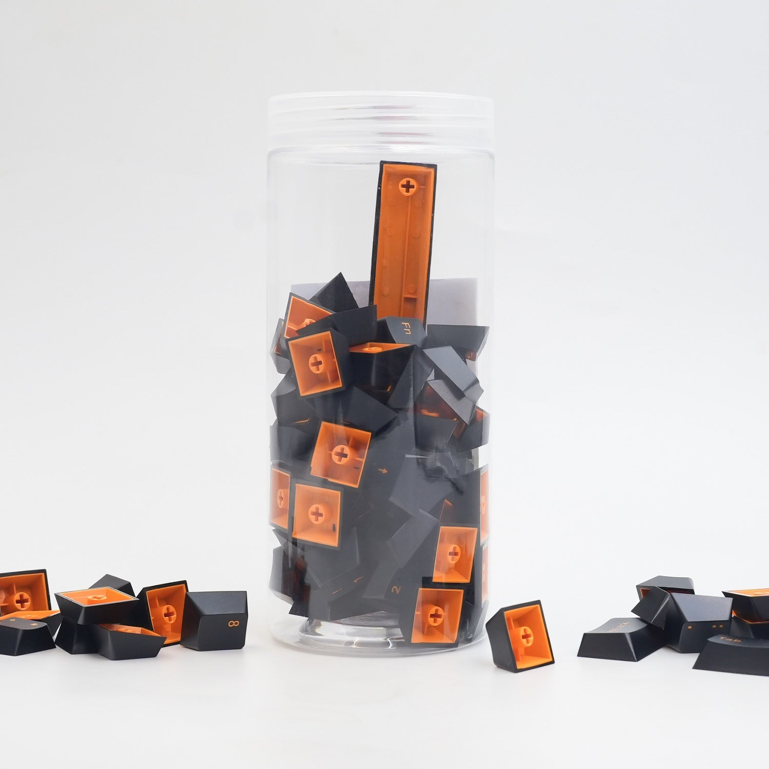 Orange on Black ISO DE Keycap Set 99 Keys Jar Packaging