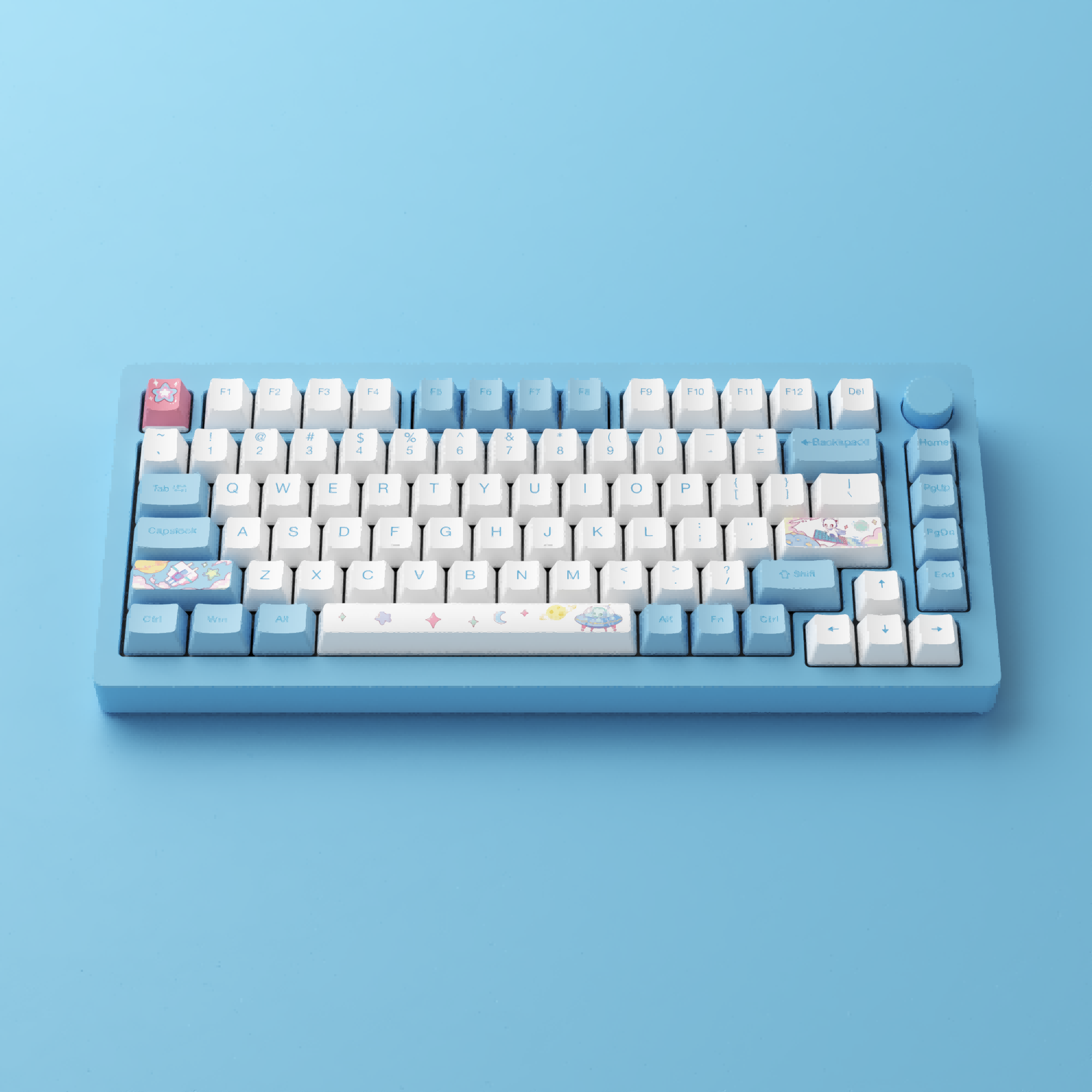 blue monsgeek m1w aluminum mechanical keyboard with blue background