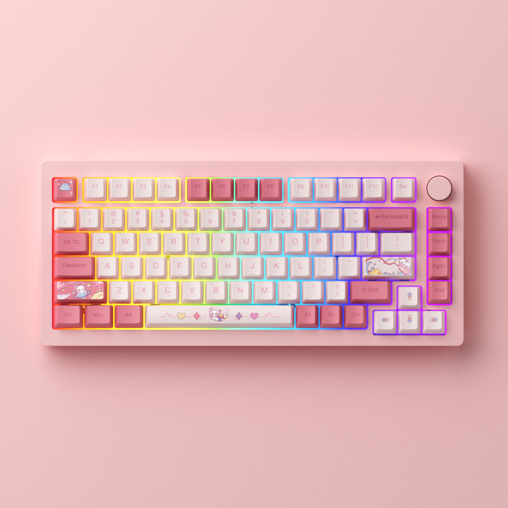 pink rgb monsgeek m1w aluminum mechanical keyboard with pink backgound