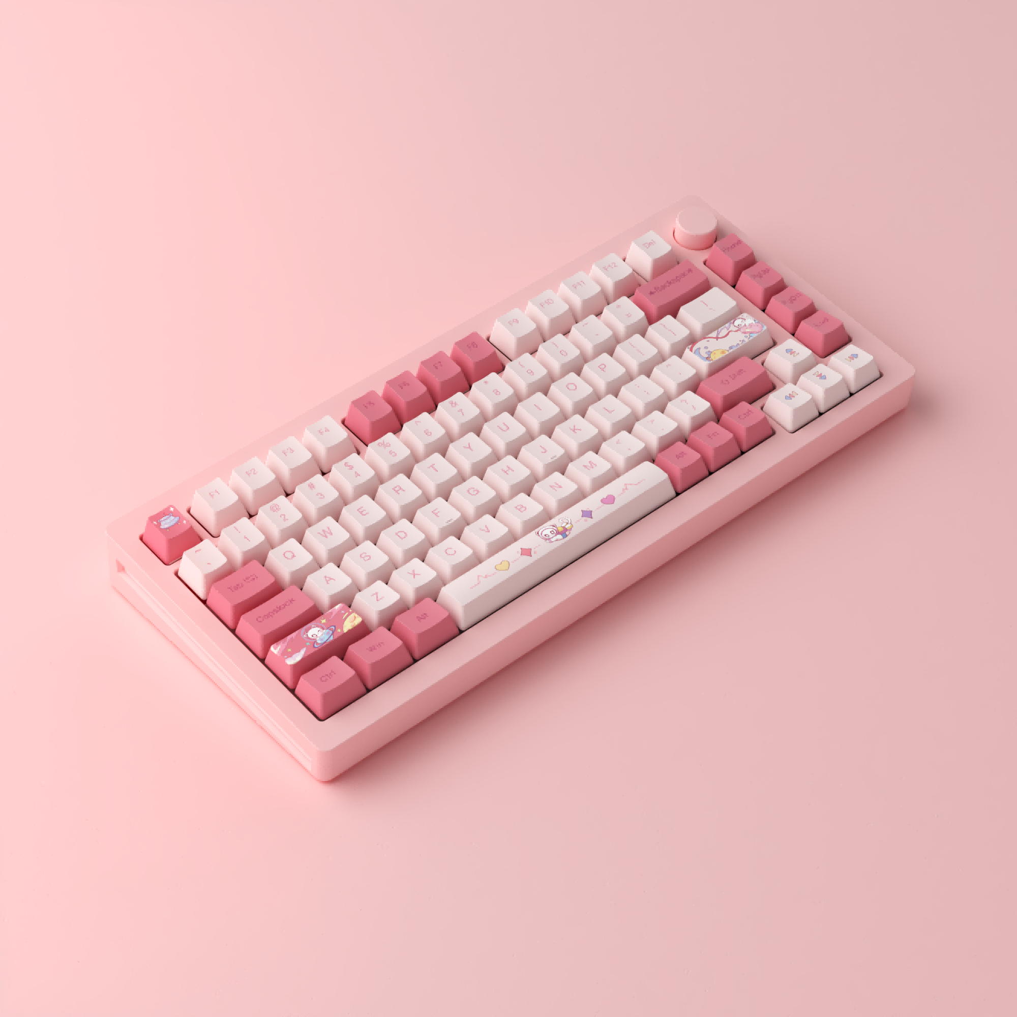 side of pink rgb monsgeek m1w aluminum mechanical keyboard with pink backgound