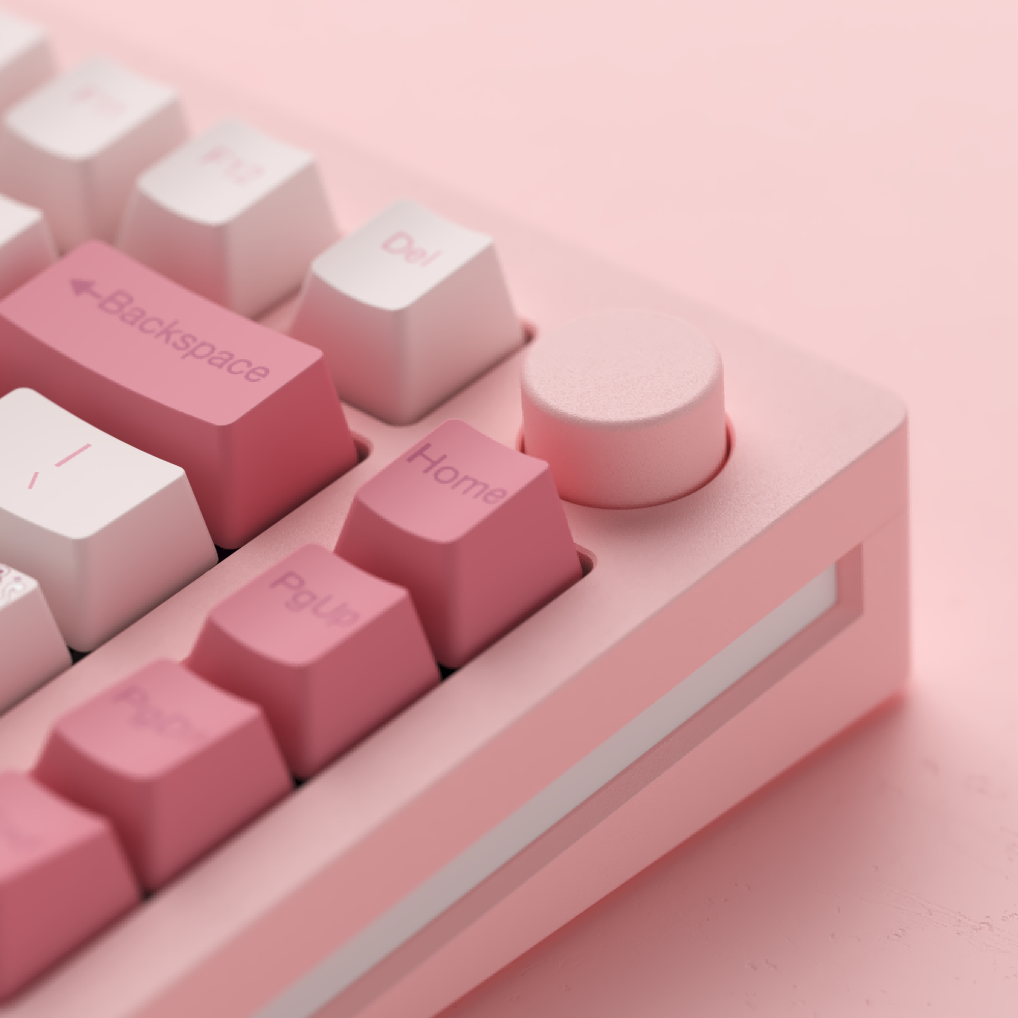 custom knob of pink rgb monsgeek m1w aluminum mechanical keyboard with pink backgound