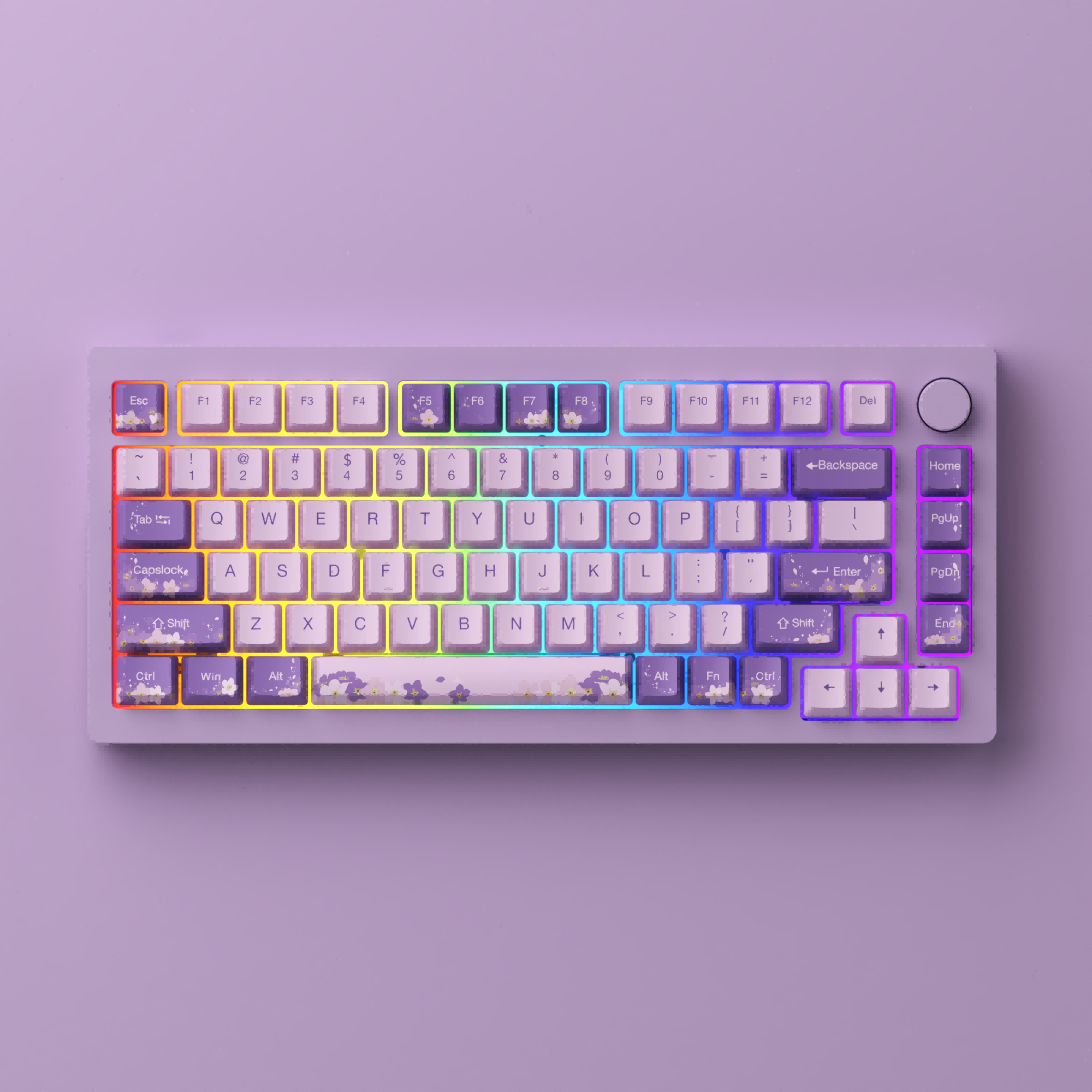 purple rgb monsgeek m1w aluminum mechanical keyboard with purple backgound