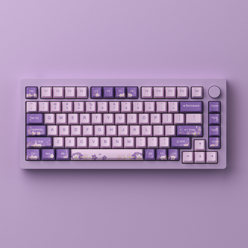 purple monsgeek m1w aluminum mechanical keyboard with purple backgound