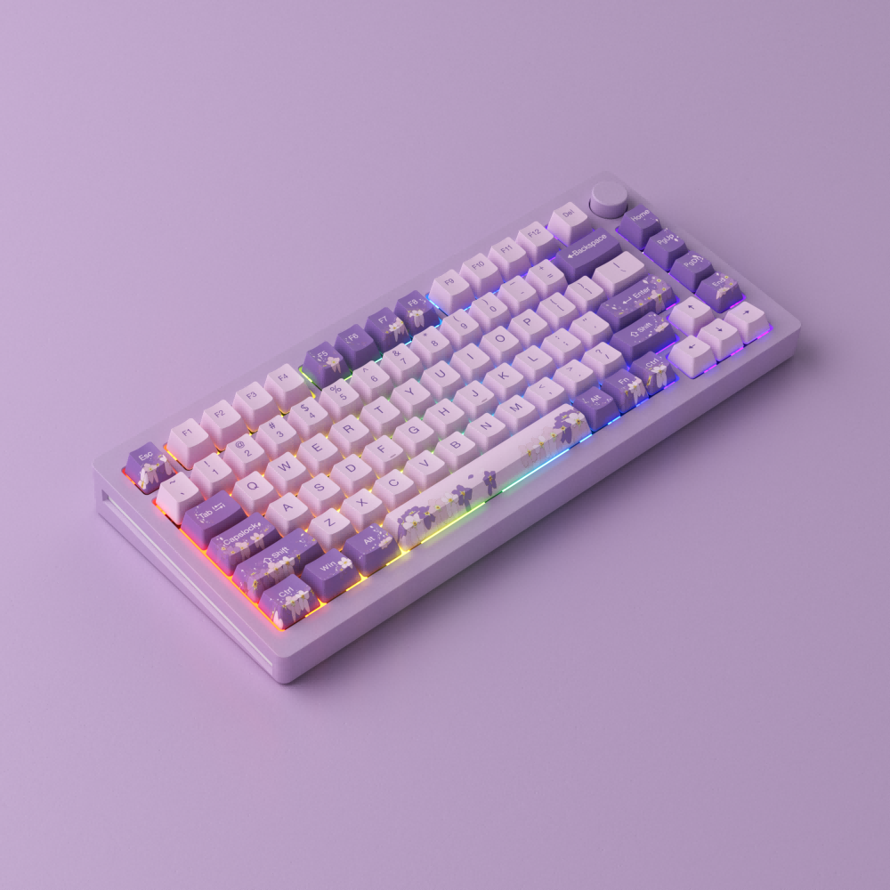 side purple rgb monsgeek m1w aluminum mechanical keyboard with purple backgound