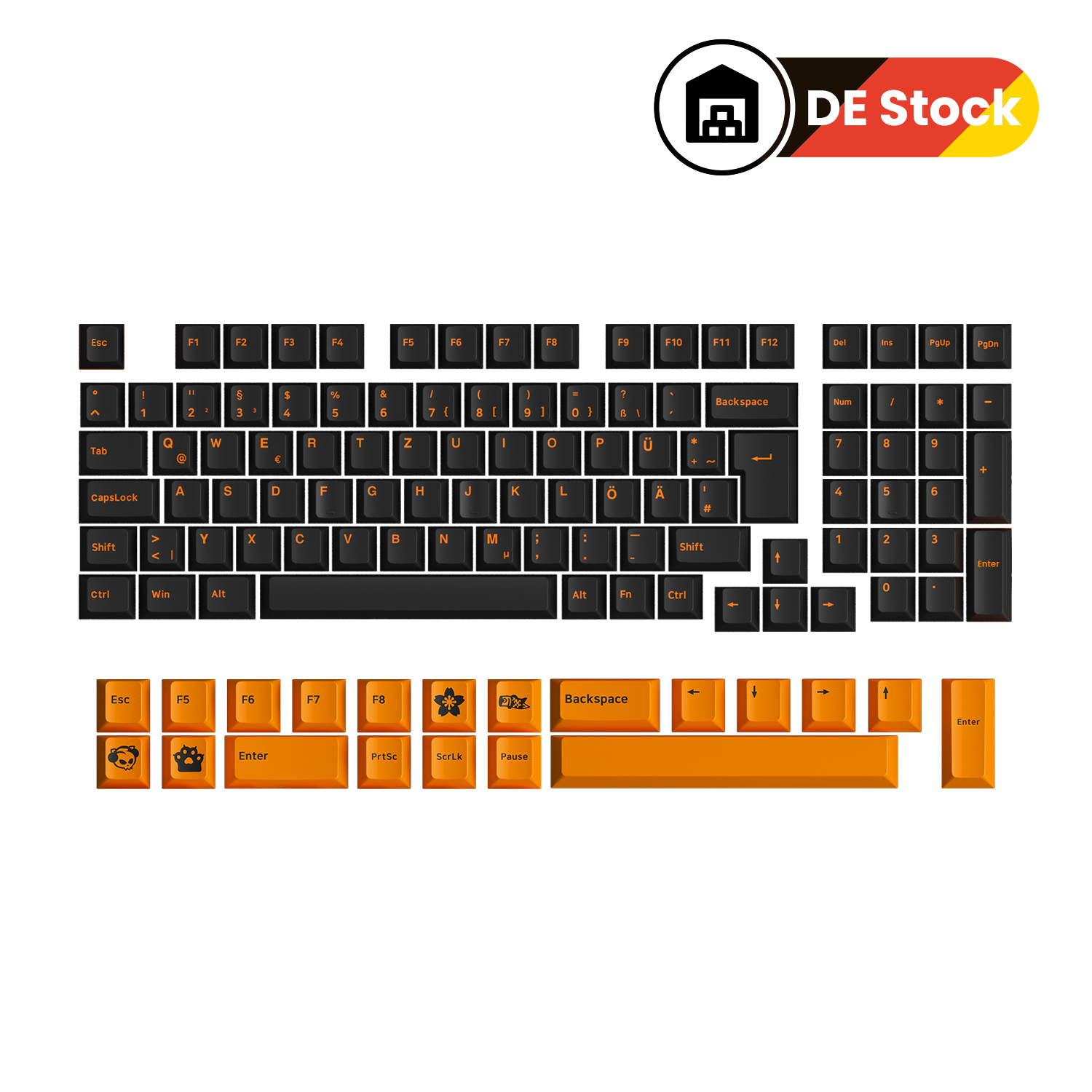Orange on Black ISO DE Keycap Set (119-key)
