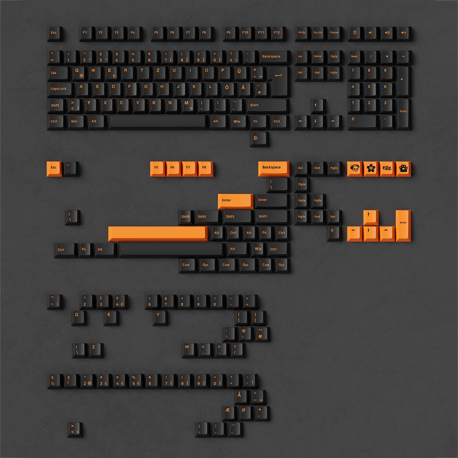 Akko Orange on Black ISO-DE/UK/Nordic Keycap Set (210-key