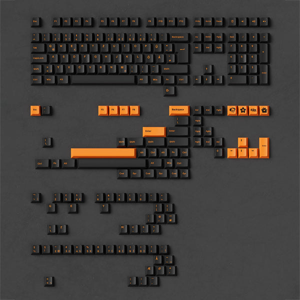 Akko Orange on Black ISO-DE/UK/Nordic Keycap Set (210-key)