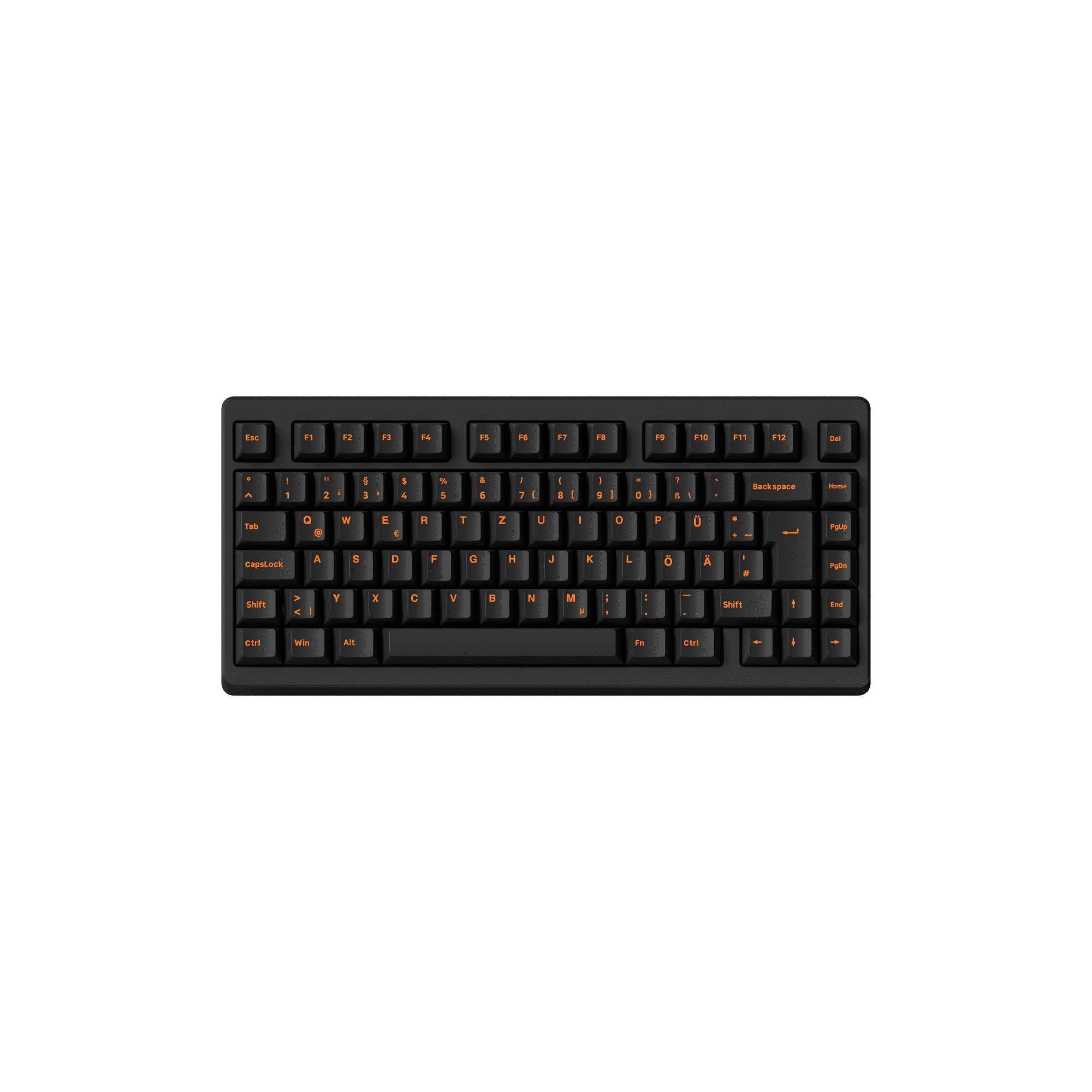 Akko Orange on Black ISO-DE/UK/Nordic Keycap Set (210-key) on 75% Keyboard