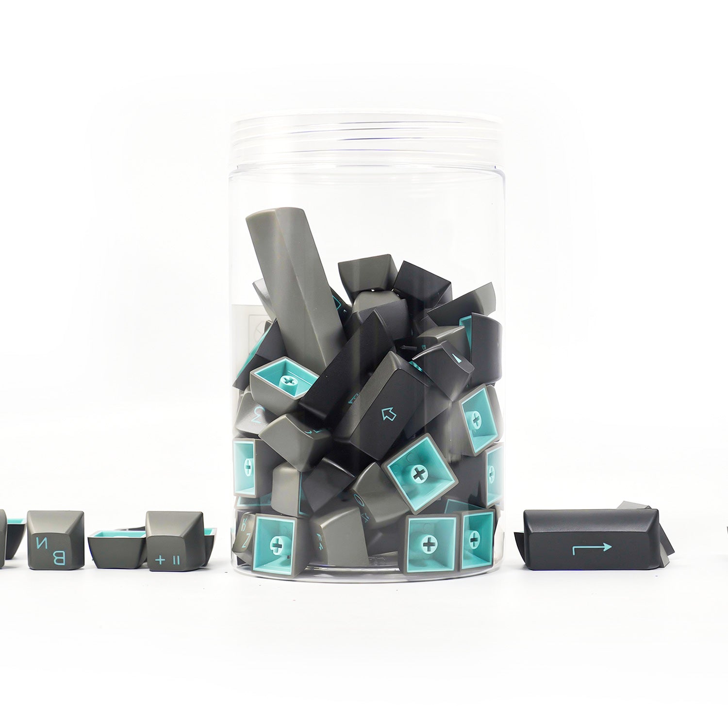 Akko Black Cyan Cyrillic Keycap Set (98-key) Jar Packaging