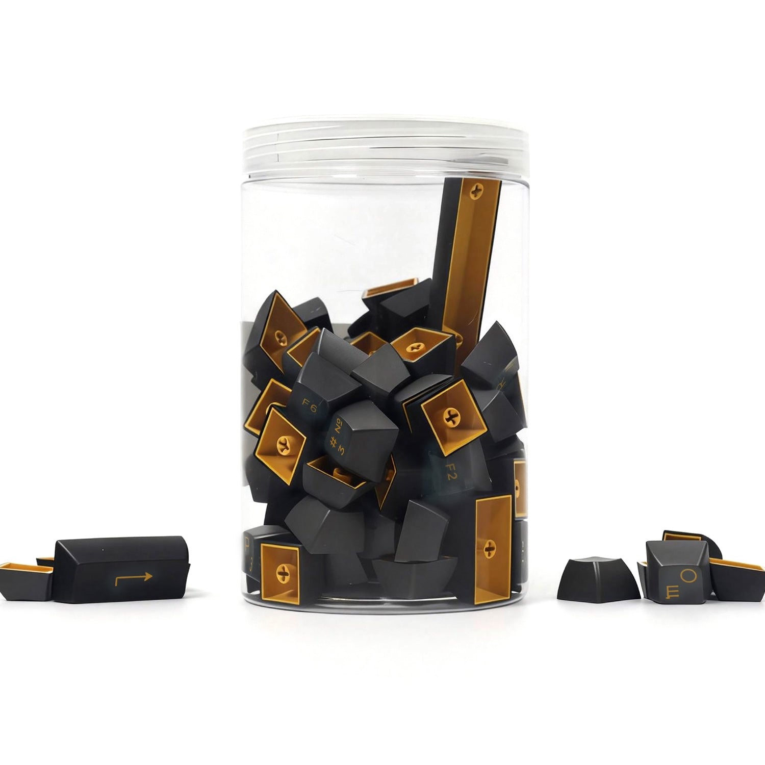 Akko Black Gold Cyrillic Keycap Set (98-key) Jar Packaging
