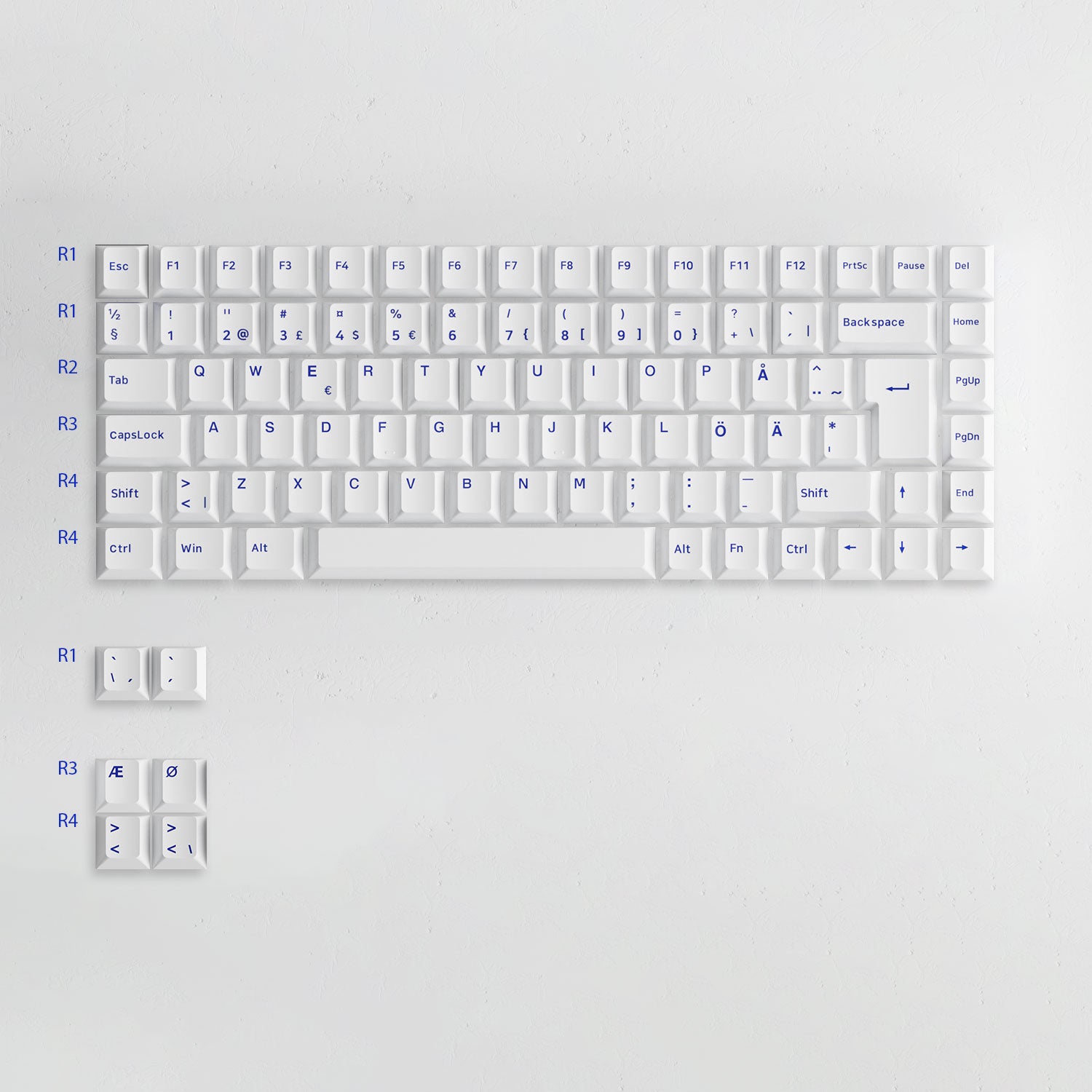 Blue on White ISO Nordic Keycap Set (91-key)