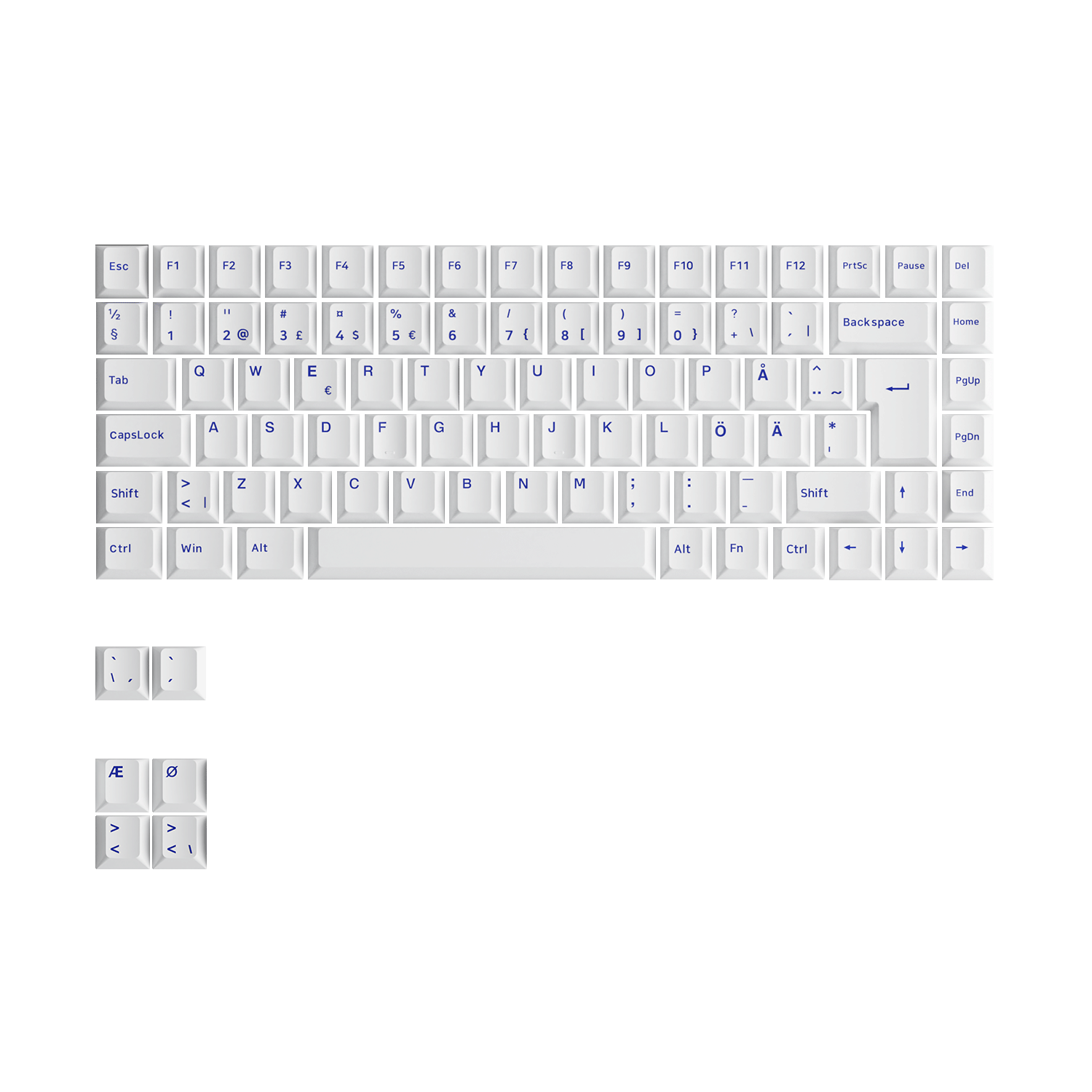 Blue on White ISO Nordic Keycap Set (91-key)