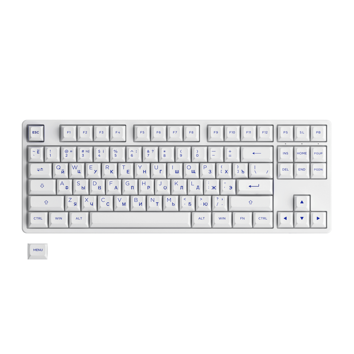 Akko Blue on White Cyrillic Keycap Set (88-key) Install on the Keyboard