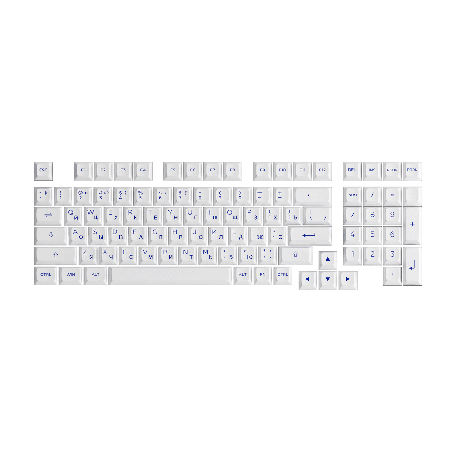 Akko Blue on White Cyrillic Keycap Set (97-key) without 0 Key