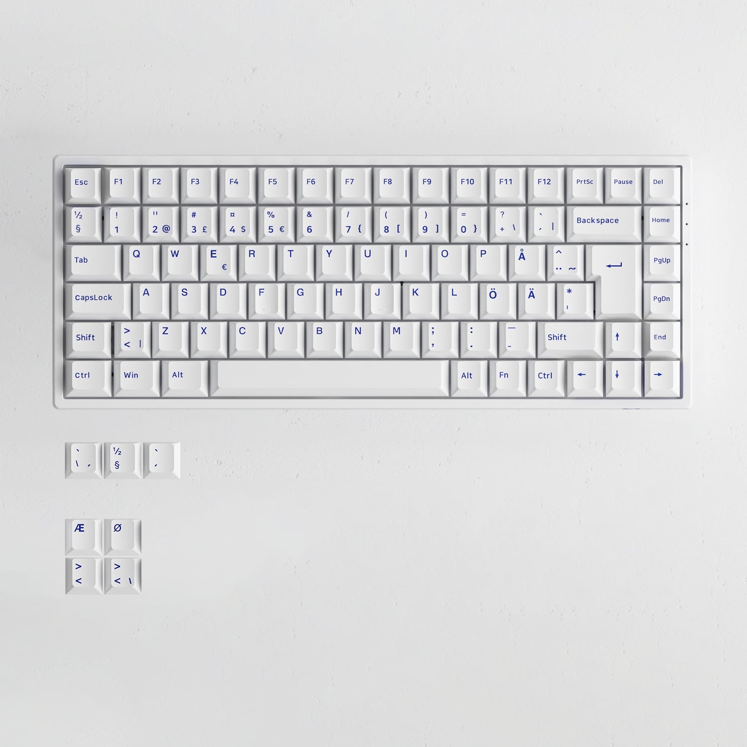 Blue on White ISO Nordic Keycap Set 92 Key ISO Layout