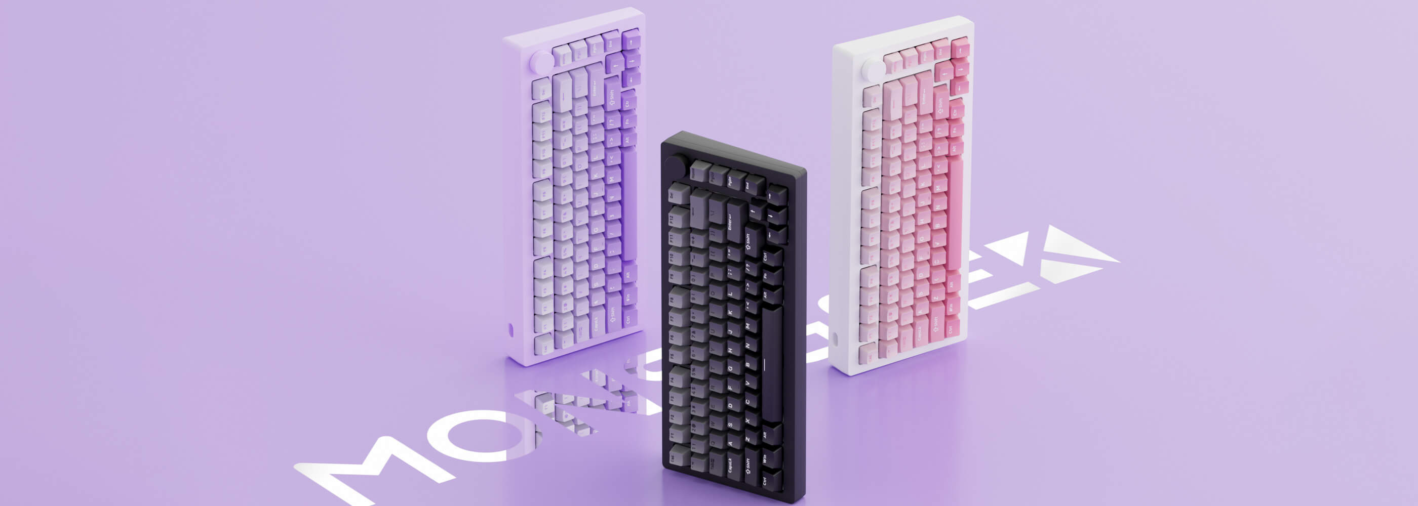 black purple and pink monsgeek m1w v3 75 percent mechanical keyboards