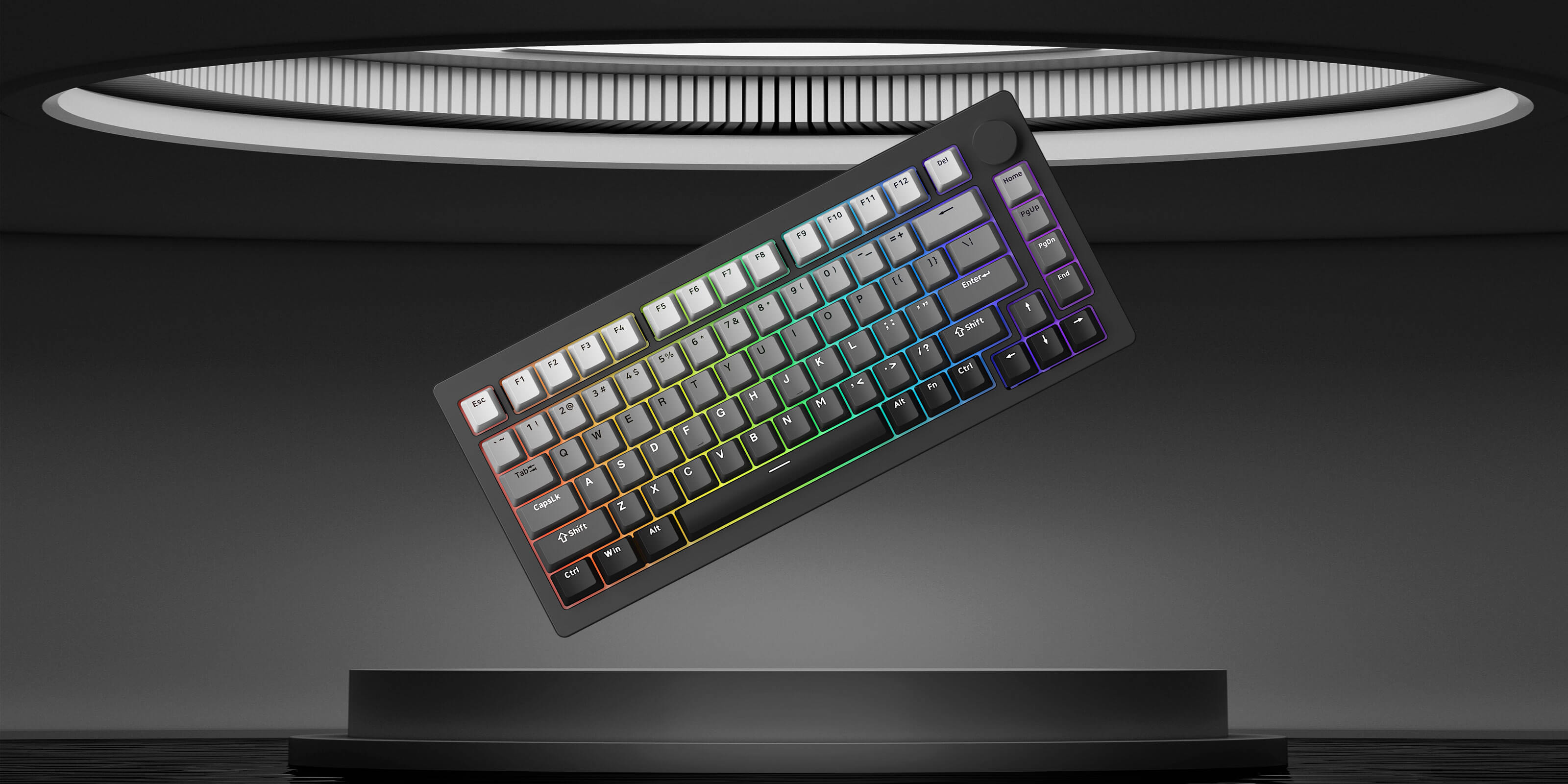 black rgb monsgeek m1w v3 75 percent mechanical keyboard on stage