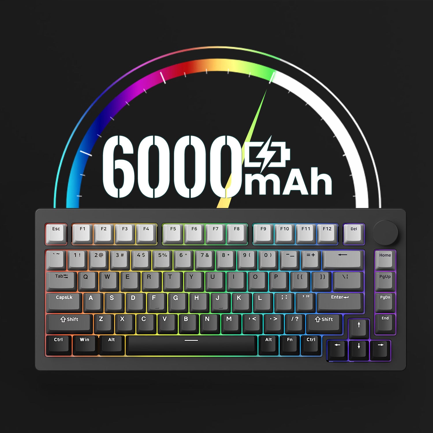 built-in 6000mAh battery of black monsgeek m1w v3 75 percent mechanical keyboard