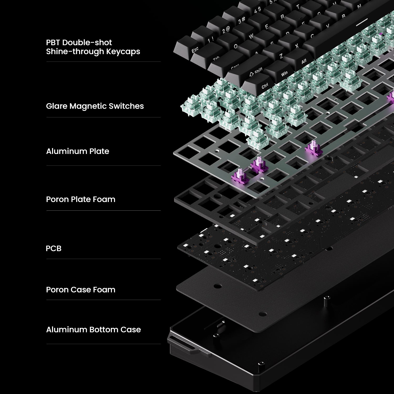 FUN60 Ultra White TMR/HE Magentic Keyboard Tray Mount