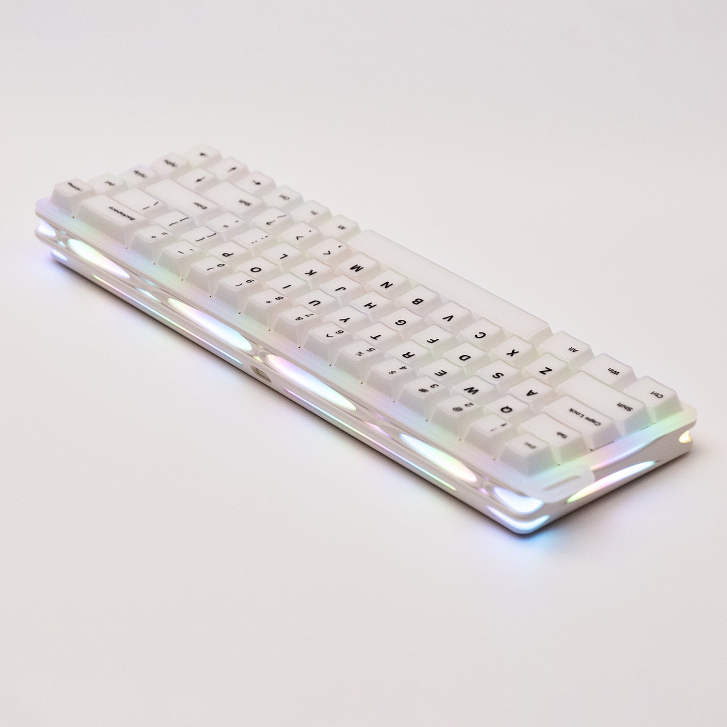 Iridescent Verve68 HE keyboard on a light gray background