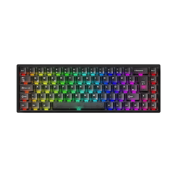 RGB Monsgeek FUN68 ISO HE Keyboard with colorful backlight on a white background