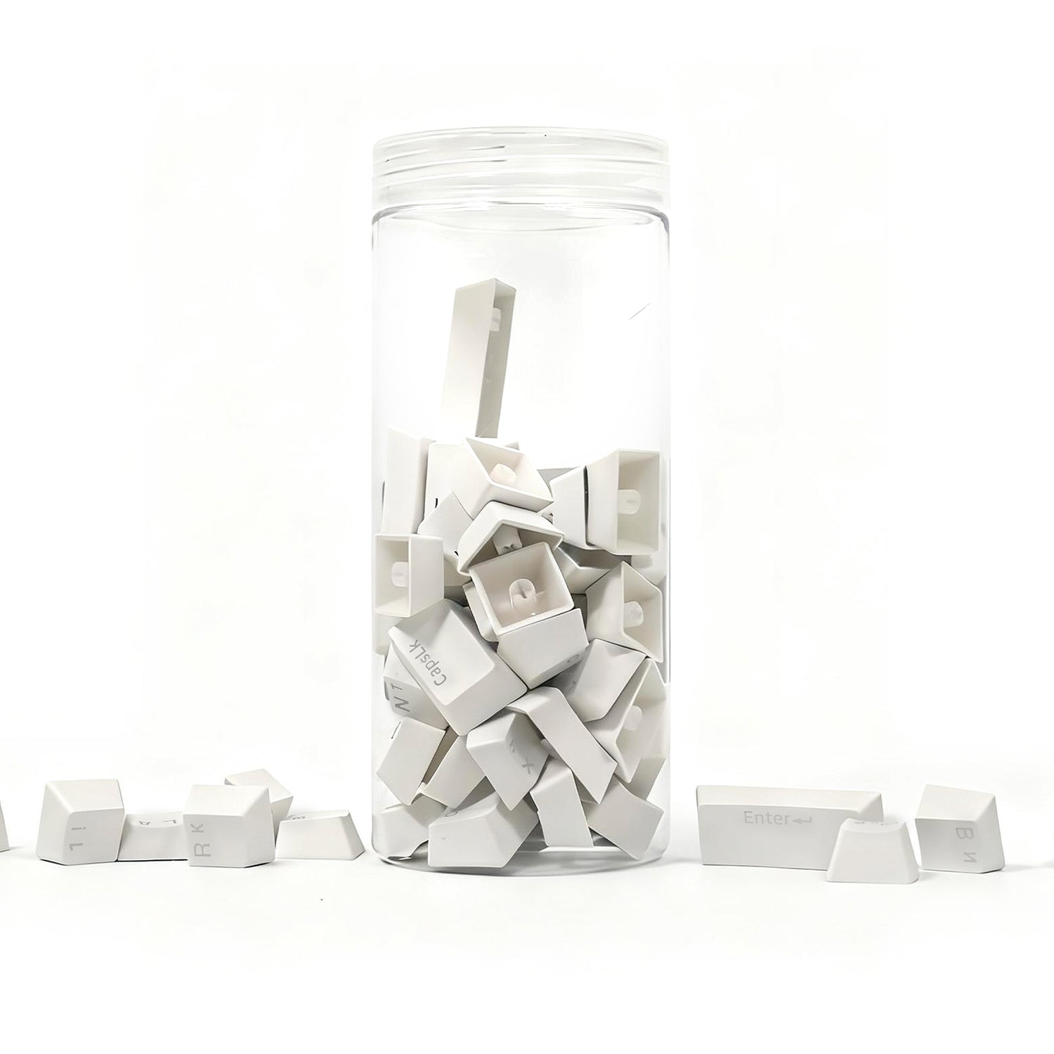 Akko Shine-Through White Cyrillic Keycap Set (61-key) Jar Packaging